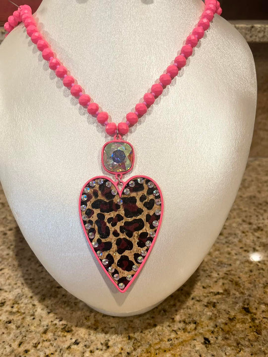 Hot Pink and Leopard Necklace